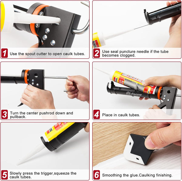 Caulk Gun Kit, Smooth Silicone Caulking Gun and Caulk Remover Tool, Sealant Finishing Tool Grout Scraper for Kitchen Bathroom Window Sink Joint,