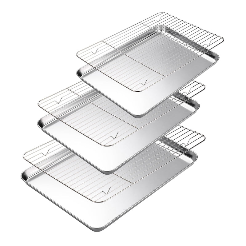 Baking Sheet with Cooling Rack Set of 6, 3 Premium Stainless Steel Cookie Sheets and 3 Wire Racks, Kitchen Nonstick Baking Pans Set Includes 3