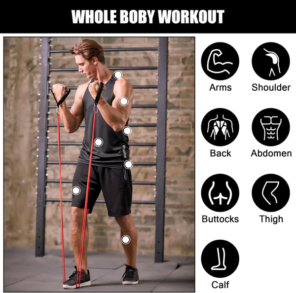Odoland 5 Packs Pull Up Assist Bands, Pull Up Straps, Resistance Bands with Door Anchor and Handles, Stretch Mobility, Powerlifting and Extra
