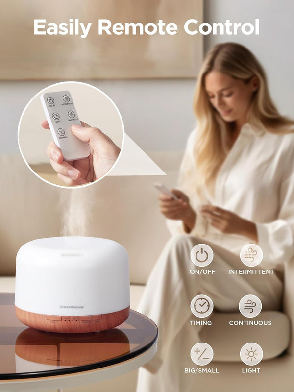 Innogear 500Ml Essential Oil Diffuser with Remote Control, Premium Ultrasonic Aromatherapy Diffusers Scent Humidifier Vaporizer Auto-Off Timer for