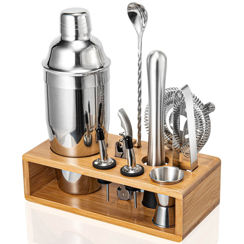 Cocktail Shaker Set, Mixology Bartender Kit 10-Piece Bar Tool Set with Stylish Bamboo Stand, Bar Kit: Matini Shaker Mixing Spoon Muddler Jigger