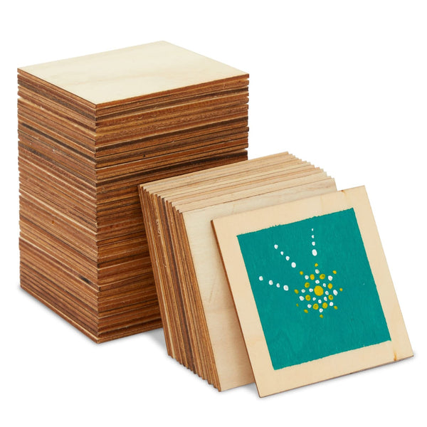 60 Pack Unfinished Wood Pieces 3X3 Inch - Blank Wooden Squares for Crafts, Cutout Tiles for DIY Coasters, Painting, Engraving, and Wood Crafts