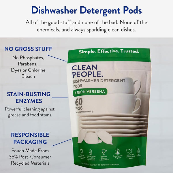 The Clean People Dishwasher Pods - Cuts Grease & Rinses Sparkling Clean - Residue-Free - Phosphate Free Dishwashing Pods - Lemon, 60 Pack