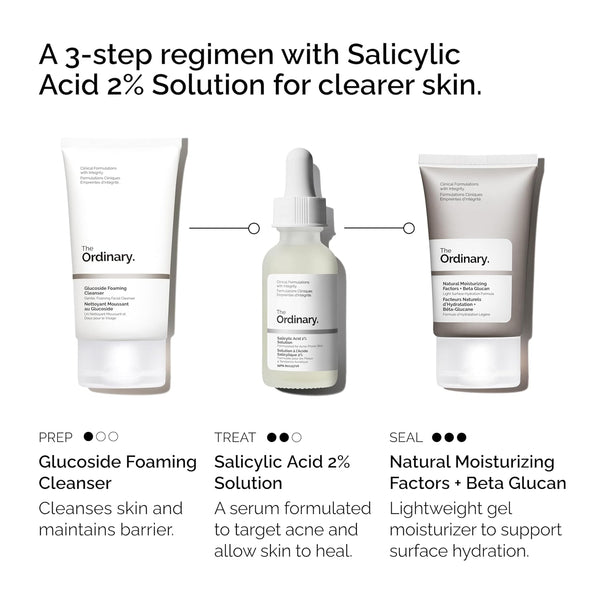 The Acne Set, 3-Step Skin Regimen with Glucoside Foaming Cleanser, Salicylic Acid 2% Solution, and Natural Moisturizing Factors + Beta Glucan |