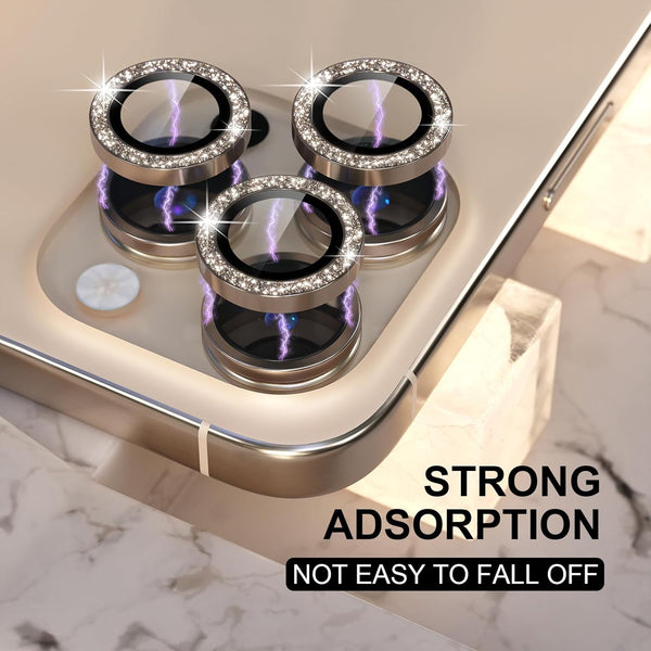 Choiche Compatible for Iphone 16 Pro/Iphone 16 Pro Max Camera Lens Protector Bling, 9H Tempered Glass Camera Cover Screen Protector Metal Ring