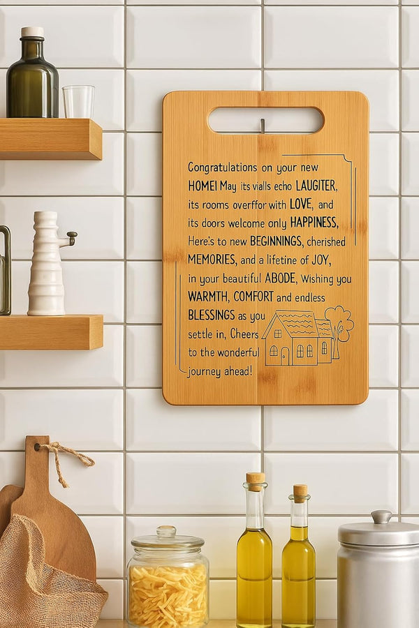 Housewarming Gifts for New Home - Bamboo Cutting Board with Engraved Message - New Home Essentials for Homeowners, Couples, Friends, or Family -