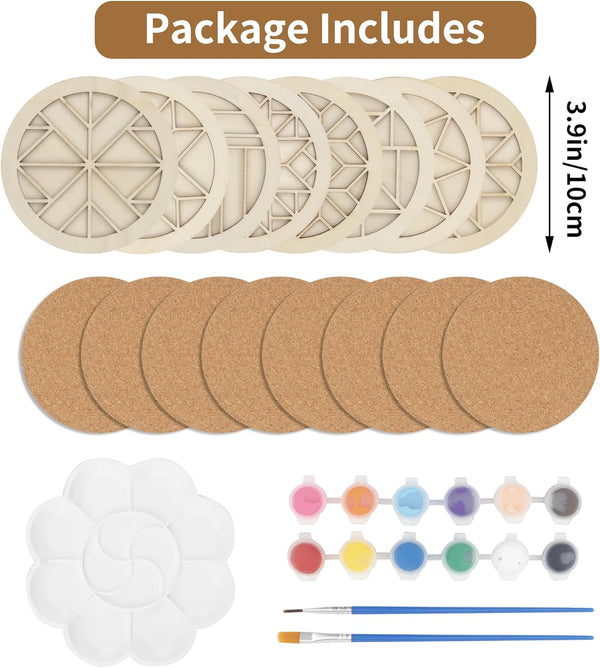 Temlum Wooden Coasters Painting Kit, Paint You Own Coaster Wooden Painting Craft Kit for Adults and Beginners Art Craft Supplies