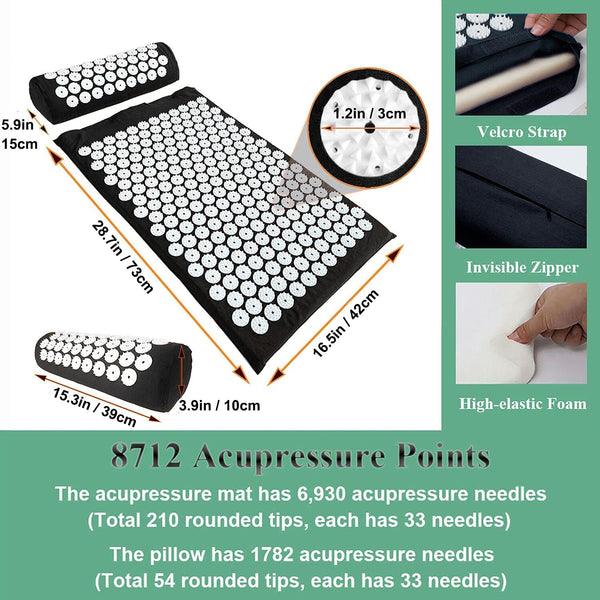 Xiaomage Acupressure Mat and Pillow Set with Bag - Large Size 28.7 X 16.5 Inch Acupuncture Mat for Neck & Back Pain, Muscle Relaxation Stress