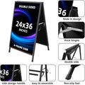 Heavy Duty Slide-In Folding Sandwich Board A-Frame Sidewalk Sign 24X36 Inch Black Coated Steel Metal Double-Sided Pavement Sign (2 Corrugated