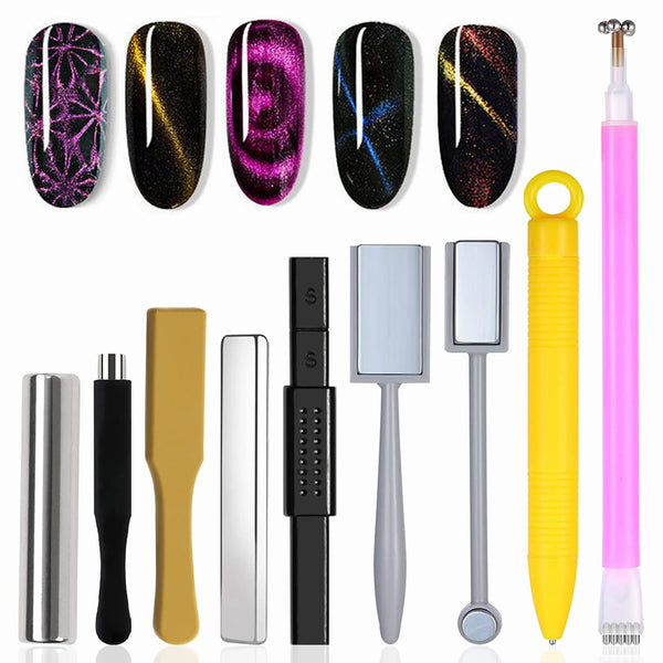 WOKOTO 9Pcs Cat Eye Magnet for Nails Uv Gel Nail Magnets for Gel Polish Magnet Pens Sticks Gradient Designs Tools Nail Art Magnets Pens for Women