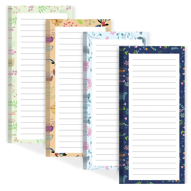 Joyberg Magnetic Notepads for Refrigerator - Flower Design, 50 Sheets per Pad, 4 Pack Memo Pads for Grocery Lists and To