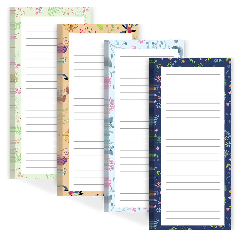 Joyberg Magnetic Notepads for Refrigerator - Flower Design, 50 Sheets per Pad, 4 Pack Memo Pads for Grocery Lists and To-Dos