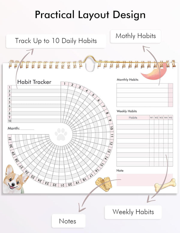 Daily Habit Tracker with Sticker Habit Tracker Calendar Habit Journal with Spiral Binding 11.69 * 8.27