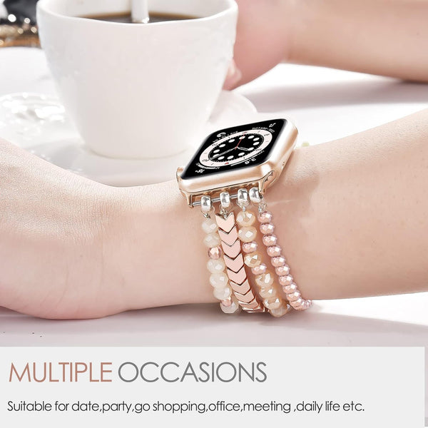 MOFREE Beaded Bracelet Compatible with Apple Watch Band 38Mm/40Mm/41Mm/42Mmï¼Series 10ï¼ 9/8/7/SE/6/5/4/3/2/1 Women Fashion Handmade Elastic Stretch