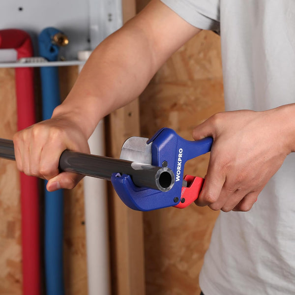 WORKPRO Ratchet PVC Pipe Cutter, Up to 1-5/8", Plastic Pipe and Tubing Cutter for PEX, PVC, PPR, and Plastic Hoses, High-quality Aluminum
