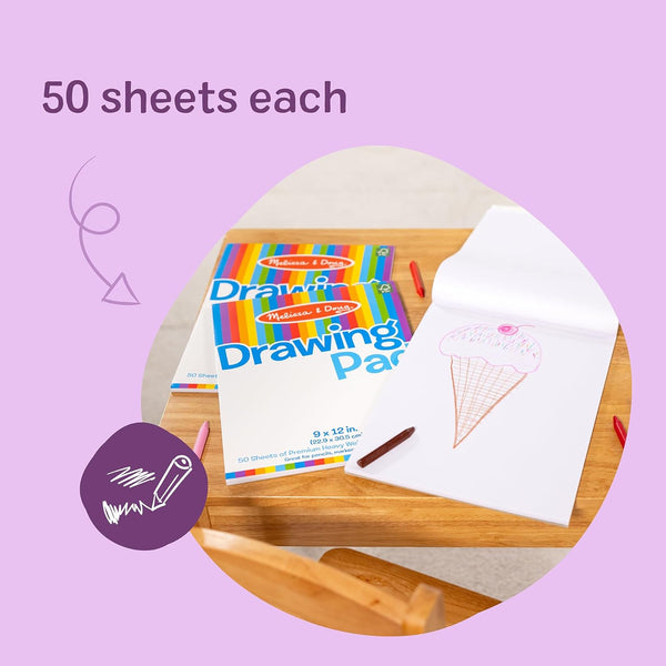 Melissa & Doug Drawing Paper Pad (9 X 12 Inches) - 50 Sheets, 3-Pack - FSC Certified