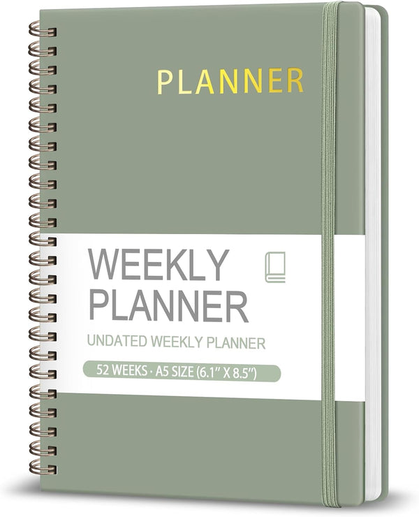 Undated Weekly Planner, Weekly to Do List Notebook with Goal, Organizer & Habit Tracker, A5 Daily Planner with Spiral Binding, Ideal for Office