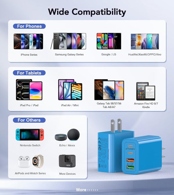[40W/2Pack] Wall Charger, USB C Charger Block, Multi-Port PD + QC 3.0 Super Fast Charging Power Plug Adapter Brick for Watch Series 9 8 7, Iphone