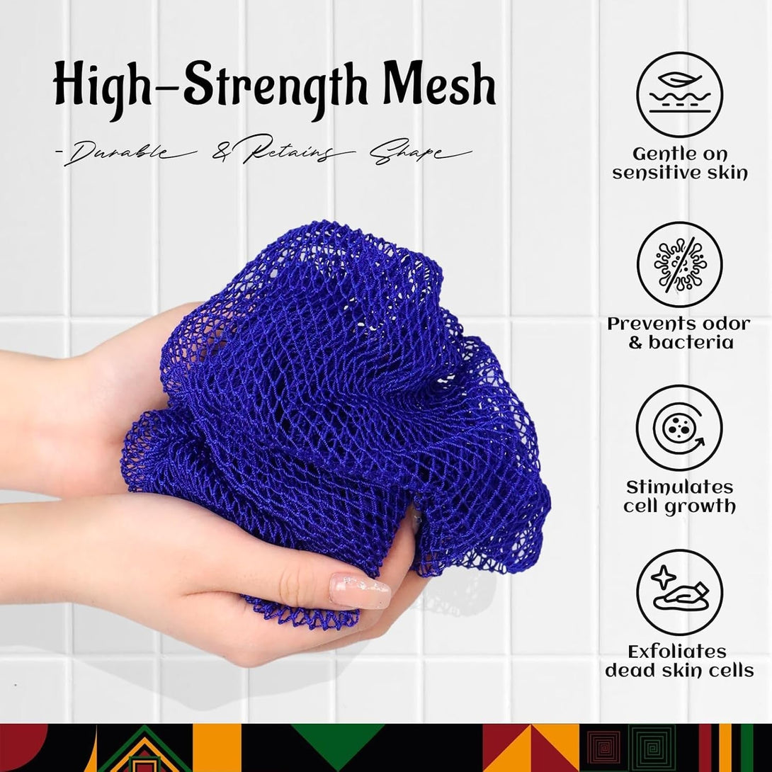 Yiclick African Net Sponge Authentic with Knots 2 Pack - Exfoliating Body Scrubber, Exfoliating Washcloth Towel, Knotted Rags Wash Cloth Loofah Sponge for Body Scrub, Back Scrubber for Shower Bath