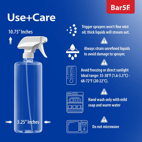Bar5F Plastic Spray Bottles with Mixor Trigger, 32 Oz | Professional, Leak Proof, Empty, Adjustable Fine to Powerful Sprayer, Refillable | Water