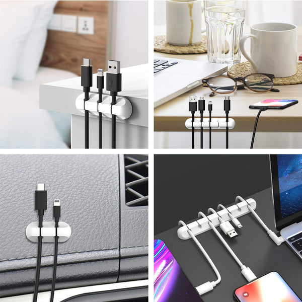 White Cable Clips, Cord Organizer Cable Management, Cable Organizers USB Cable Holder Wire Organizer Cord Clips, 2 Packs Cable Straps for Desk Car