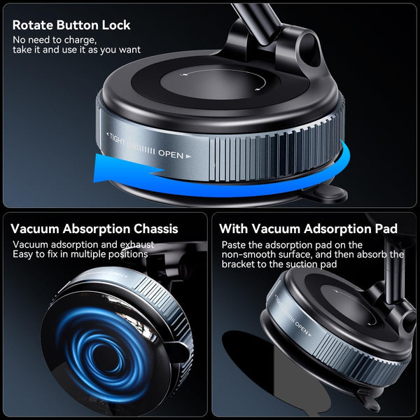 Vacuum Suction Magnetic Phone Holder, Strong Suction Magnetic Car Phone Holder Mount Foldable Phone Stand for Iphone16/15/14/13/12,