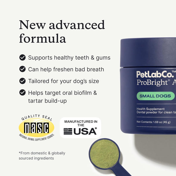 Petlab Co. Probright Advanced Dental Powder - Dog Breath Freshener - Teeth Cleaning Made Easy â Targets Tartar & Bad Breath - Formulated for Small