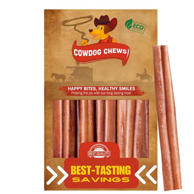 Cowdog Chews Beef Bully Stick: Odor-Free, Fully Digestible Beef Collagen Chews (5-7", 10 Count) - Natural, Grain-Free, L