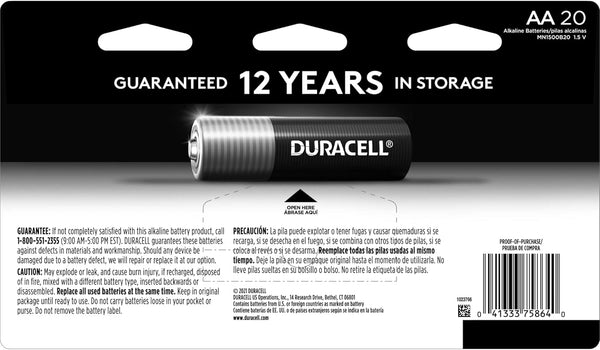 Duracell Coppertop AA Batteries with Power Boost Ingredients, 20 Count Pack Double a Battery with Long-Lasting Power, Alkaline AA Battery for
