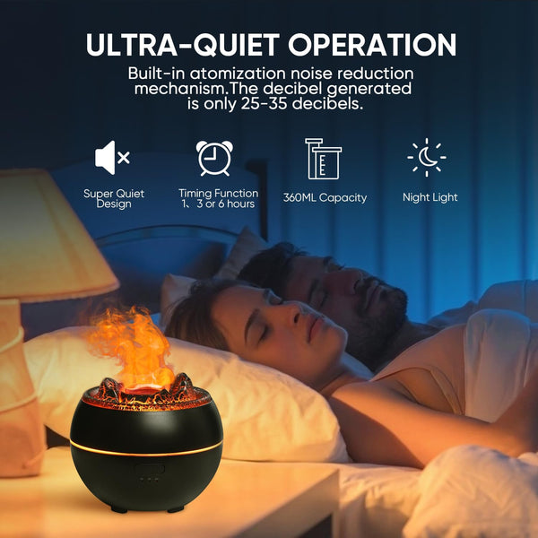 Essential Oil Diffuser, Volcano Fire Flame Aromatherapy Diffuser, 360Ml Ultrasonic Cool Mist Humidifier, Scent Aroma Diffuser with 7 Colors Light,
