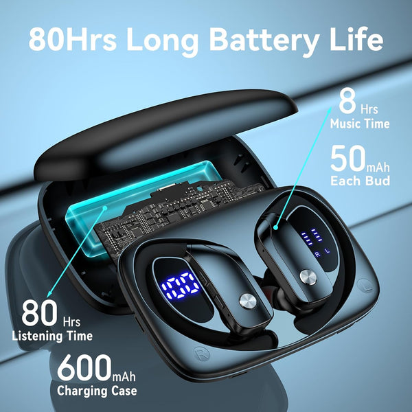 Bmani Wireless Earbuds Bluetooth Headphones 48Hrs Play Back Sport Earphones with LED Display Over-Ear Buds with Earhooks Built-In Mic Headset for