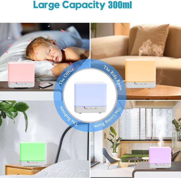 Essential Oil Diffuser 300Ml White Cute Humidifier with Adjustable Mist Mode,Auto Off,7-Colors Night Lignts 3 in 1 Portable Aroma Diffuser for
