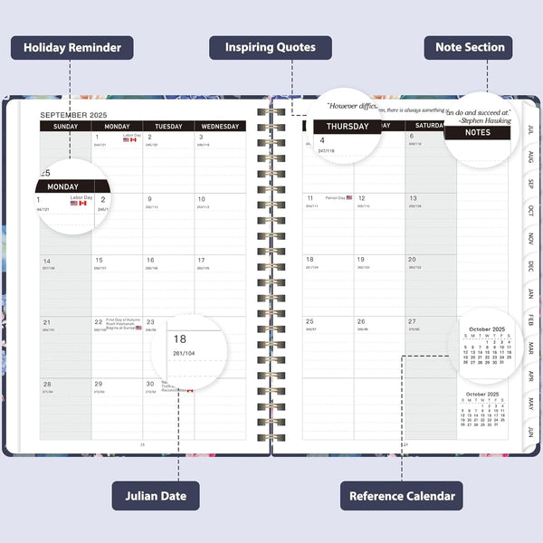 2025-2026 Academic Planner, July 2025 - June 2026, Weekly and Monthly Planning Book, Hard Cover Calendar Planner with Tabs, A5 (6.3" X 8.4"),