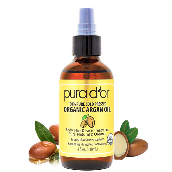 PURA D'OR 4 Oz ORGANIC Moroccan Argan Oil - USDA Certified 100% Pure & Cold Pressed Virgin Premium Grade Natural Moisturizer Treatment for Dry,