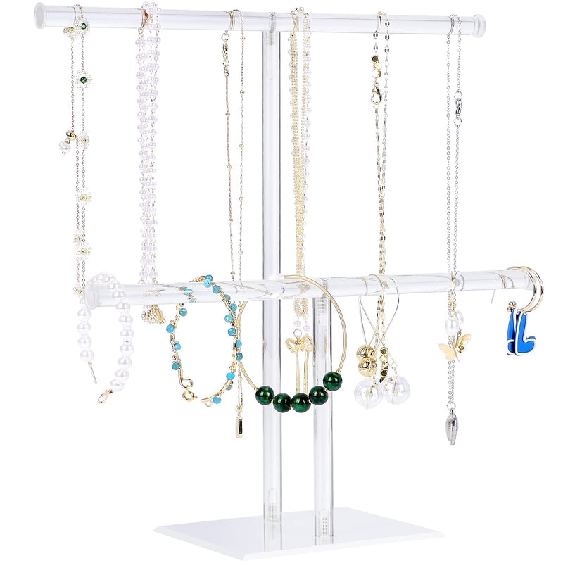 Jewelry Stand Necklace Holder, Acrylic Jewelry Display Holder, Necklace and Bracelet Hanging Organizer, Clear 2-Tier Tower Stand for Bangles,