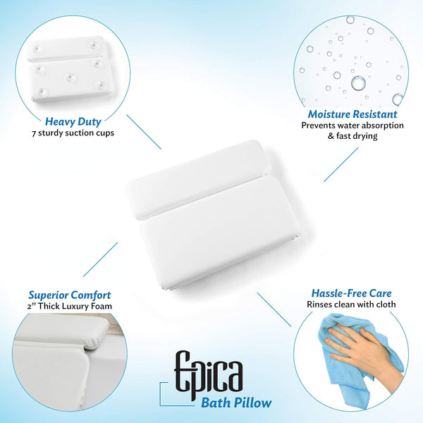 Epica Bathtub Pillow | Luxury Bath Accessories for Women & Men, Bath Decor | Non-Slip Waterproof Cushion with Strong Suction Cups, Headrest