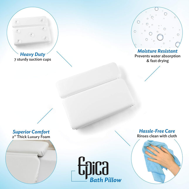 Epica Bathtub Pillow | Luxury Bath Accessories for Women & Men, Bath Decor | Non-Slip Waterproof Cushion with Strong Suc