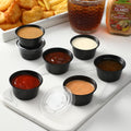 AOZITA 200-2 Oz Black Jello Shot Cups, Portion Cups, Small Plastic Containers with Lids, Airtight Souffle Cups, Salad Dressing Container, Sauce