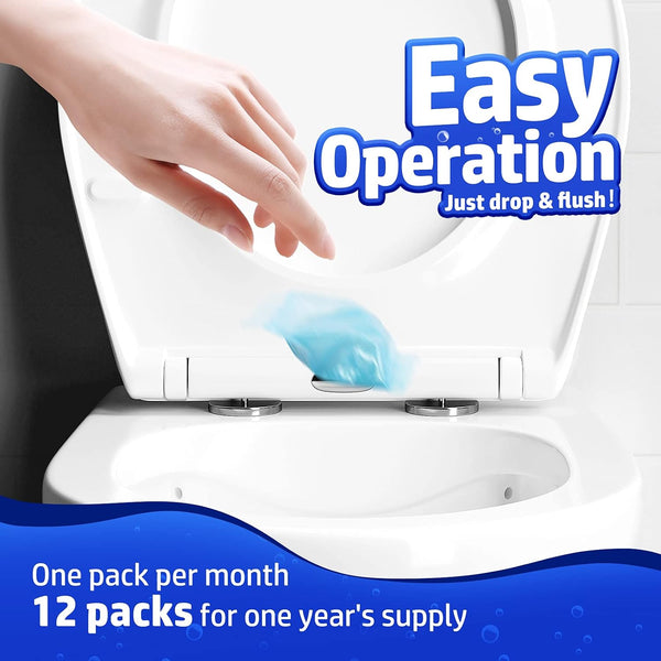 Vacplus Septic Tank Treatment 12 Pcs for 1-Year Supply, Dissolvable Packs with Easy Operation, Durable Biodegradable Enzymes for Wastes, Greases &