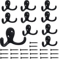Kruodop 10 Pack Wall Hooks Wall Mounted Coat Hooks for Hanging Heavy Duty, Black Towel Hooks, Metal Double Coat Hanger with Screws Cup Retro for