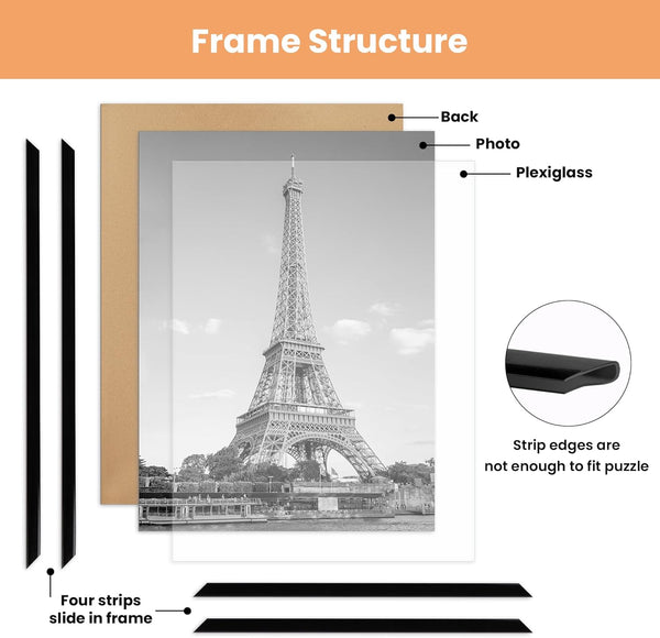 Upsimples 11X17 Picture Frame Black 3 Pack, Scratch-Proof 11 X 17 Poster Frames for Photo Gallery - Slide-In Strips, Horizontal or Vertical Wall