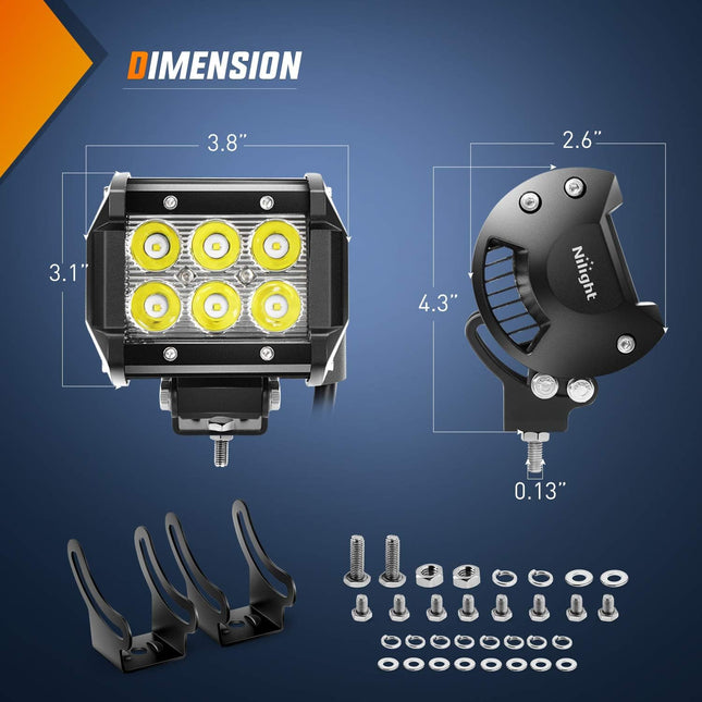 Nilight LED Pods 4PCS 18W 1260Lm Spot LED Light Bar Driving Fog Light off Road Lights Work Light 24V 12V for Motorcycles