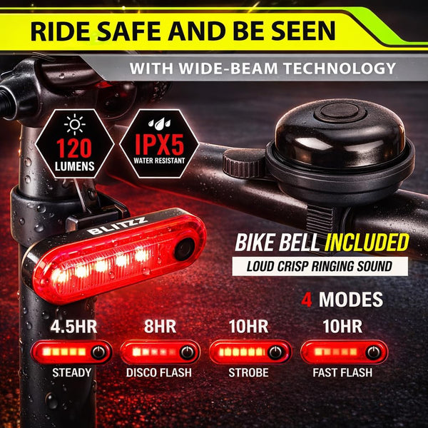 BLITZU Bike Lights, Super Bright Bicycle USB-C Rechargeable Headlight, Taillight & Bike Set, Waterproof Safety Front & Rear Back Light for Night