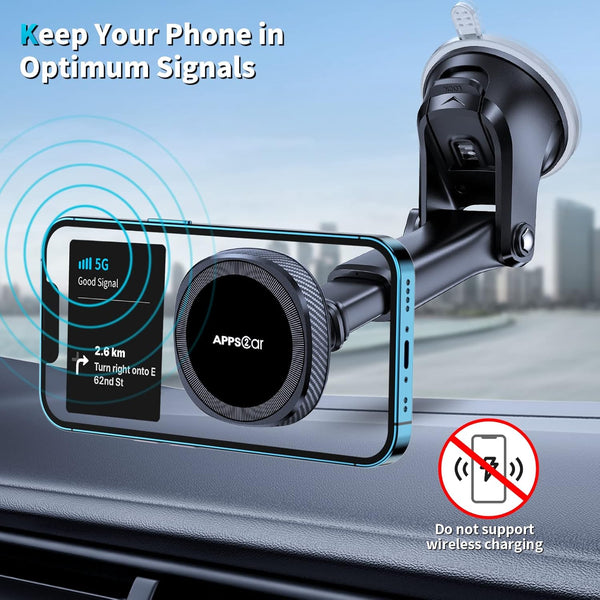 Apps2Car for Magsafe Car Mount, Magnetic Phone Holder for Car Dashboard Windshield Iphone Mount Holder Compatible with Iphone 16 15 14 13 12 Pro