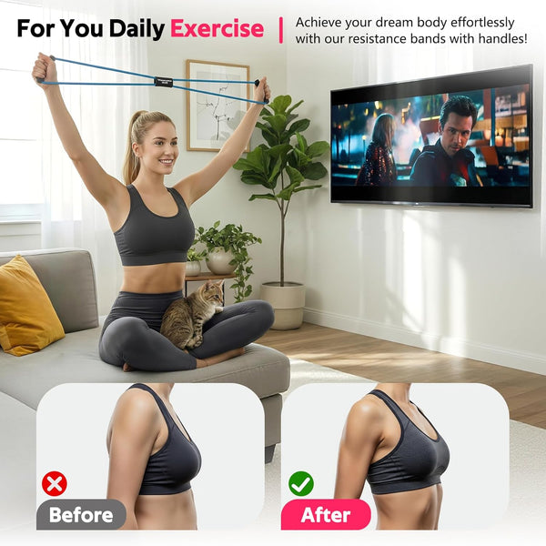 RENRANRING Figure 8 Fitness Resistance Bands with Handles - Exercise Tube Band Set of 3 for Arm and Shoulder Stretch, Rope 8 Word Elastic for
