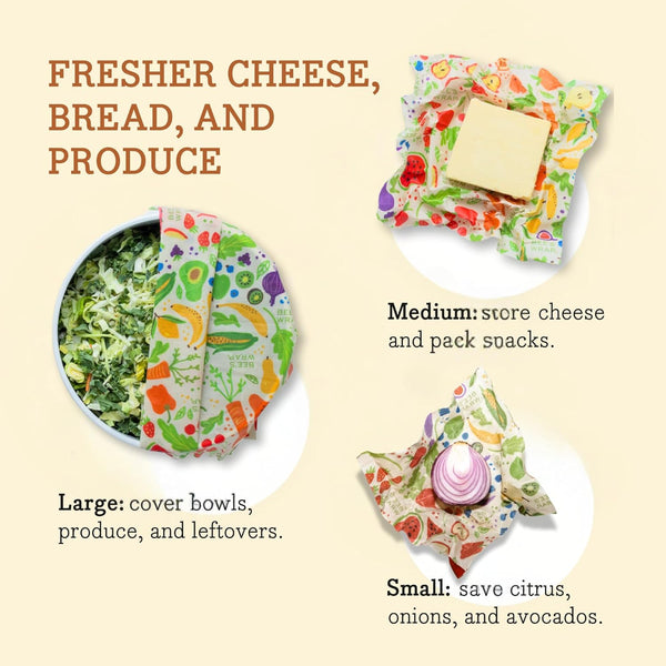 Bee'S Wrap Beeswax Wraps for Food - Garden Party 3 Pack (S, M, L) Made in USA Reusable & Organic Food Wraps, Sandwich Wrap & Bowl Covers -