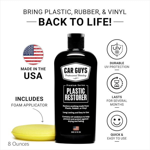 CAR GUYS Plastic Restorer | Bring Plastic, Rubber, and Vinyl Back to Life! | User Friendly Trim Restorer | Safe Auto Detailing Supplies | 8 Oz Kit