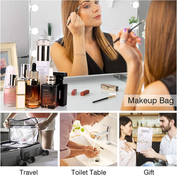 BOYATU Travel Makeup Bag Organizer Cosmetic Bag: 3 Pcs Set Make up Bags for Women with Handle - Waterproof Vegan Leather Toiletry Bags with