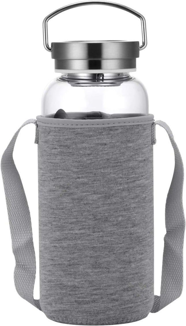 32 Oz Glass Water Bottle Wide Mouth with Neoprene Sleeve, Bpa Free