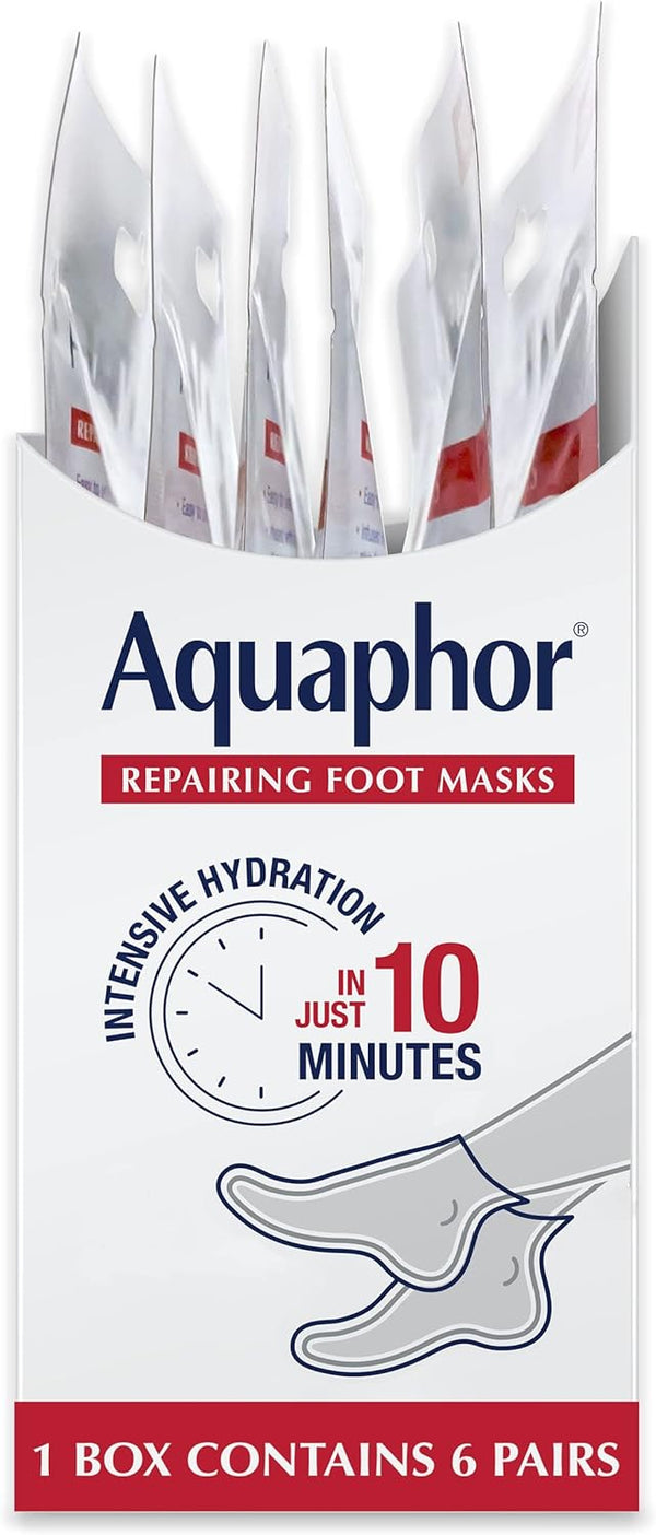 Aquaphor Repairing Foot Masks, Moisturizing Socks for Dry Feet, Hydrating Foot Care Treatment with Avocado Oil and Shea Butter, Pack of 6 1 Count